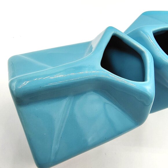 Ceramic Cream Carton Pitchers Turquoise Blue Set of 2, Modern Mid-Century Style - Picture 11 of 11